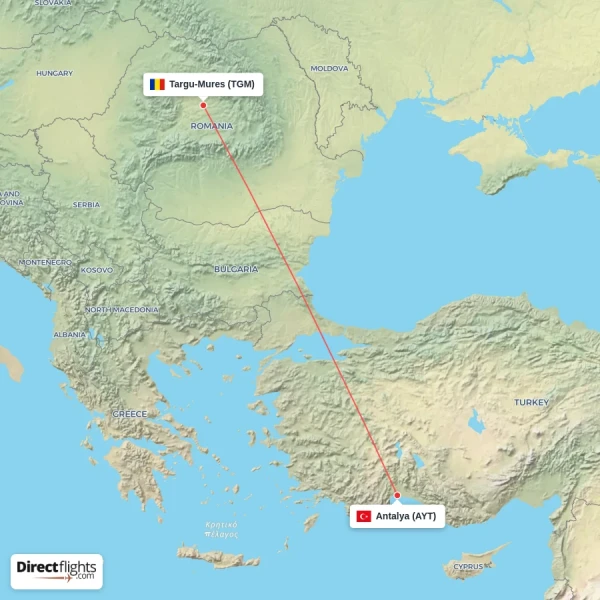 Targu-Mures - Antalya direct flight map
