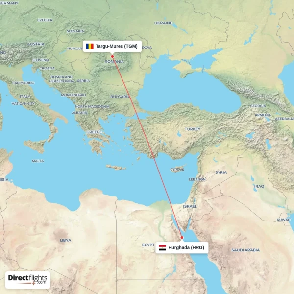 Targu-Mures - Hurghada direct flight map