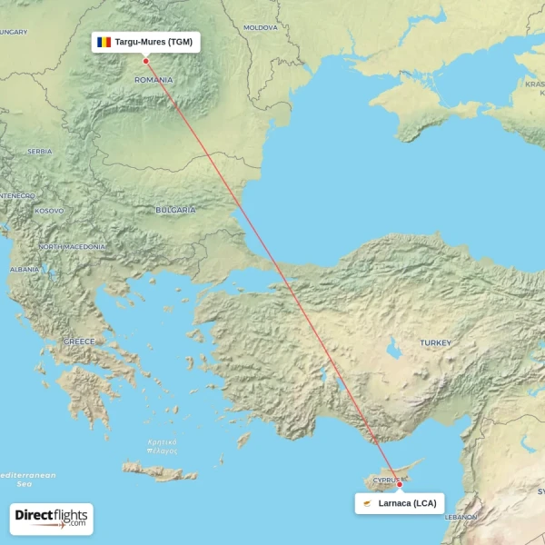 Targu-Mures - Larnaca direct flight map