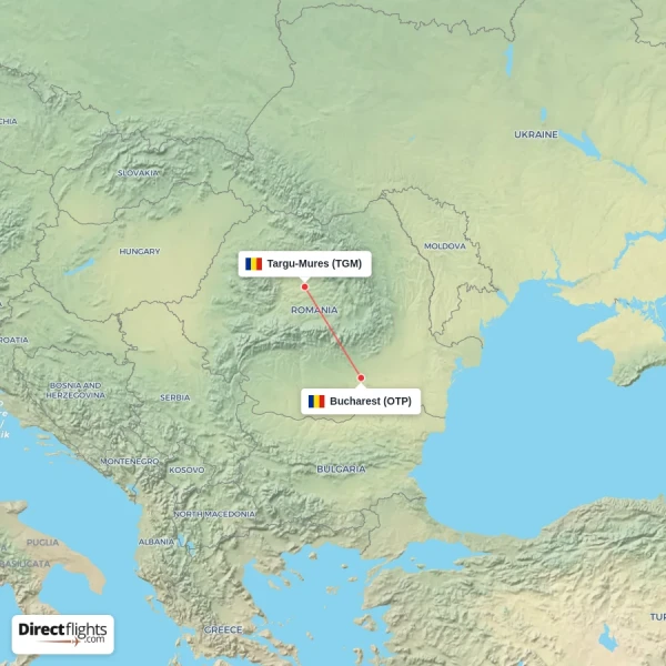 Targu-Mures - Bucharest direct flight map