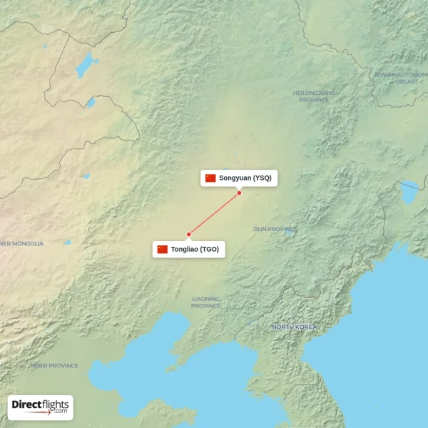 Tongliao - Songyuan direct flight map