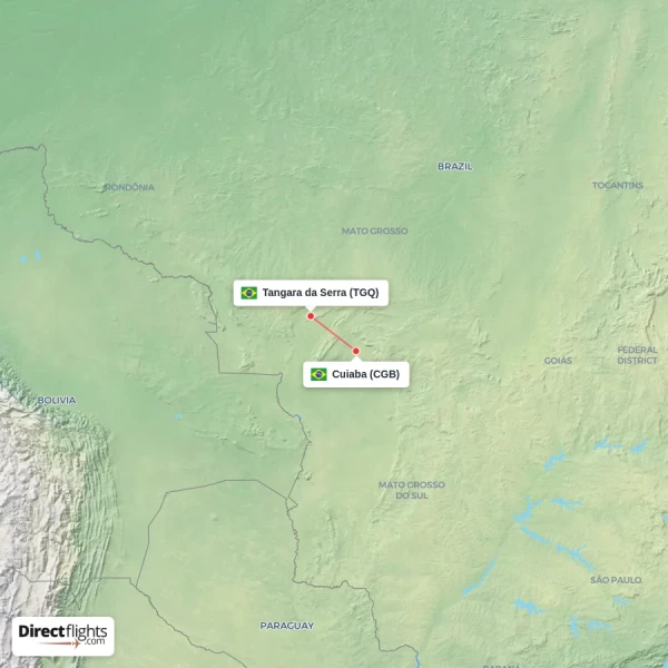 Tangara da Serra - Cuiaba direct flight map