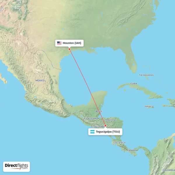 Tegucigalpa - Houston direct flight map