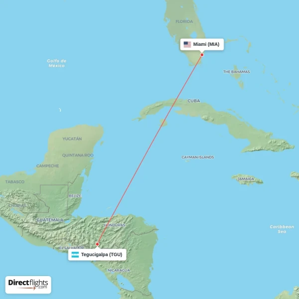 Tegucigalpa - Miami direct flight map