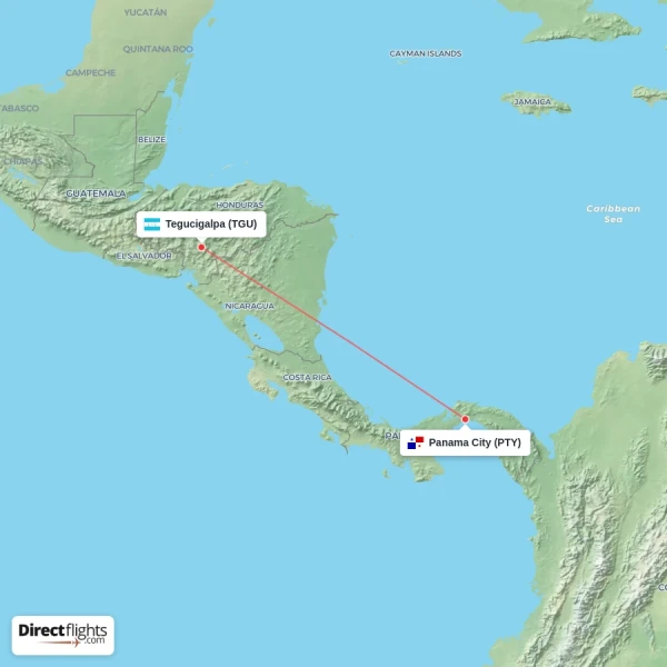 Tegucigalpa - Panama City direct flight map