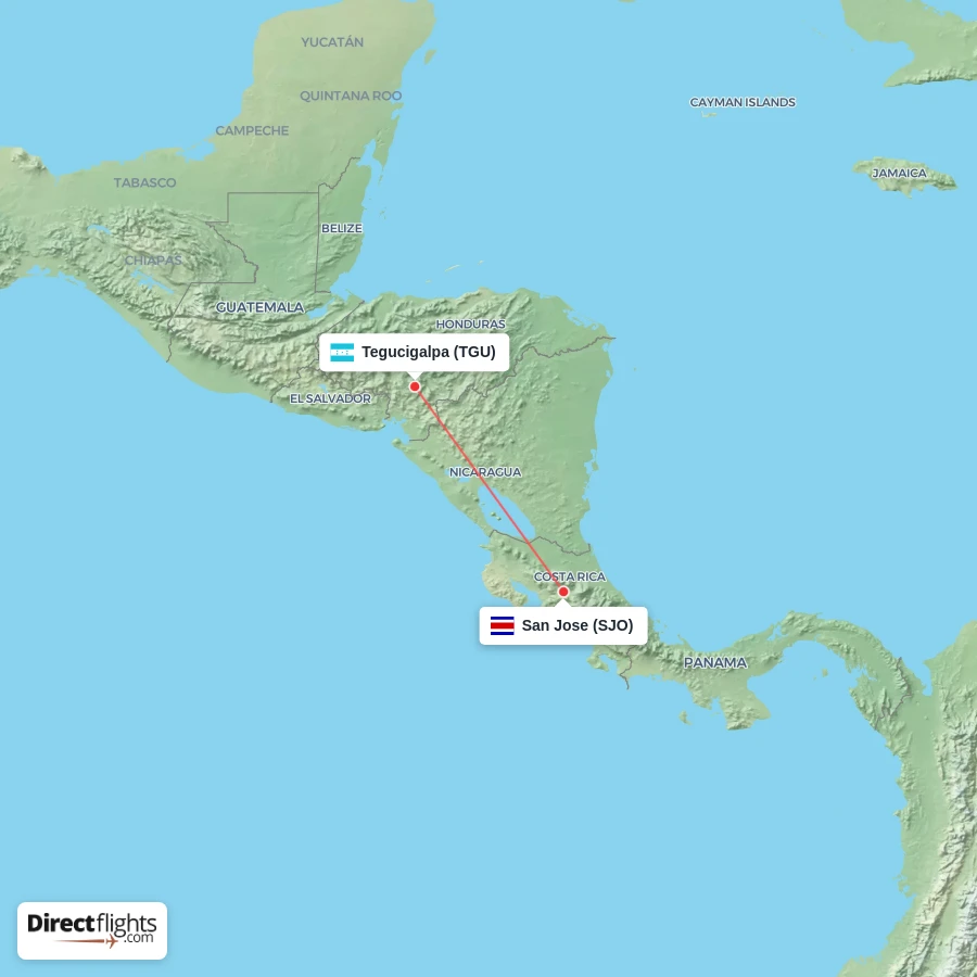 TGU - SJO route map