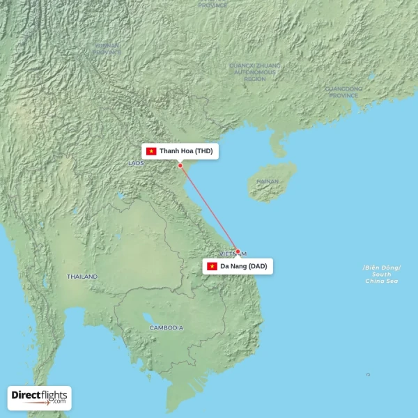 Thanh Hoa - Da Nang direct flight map