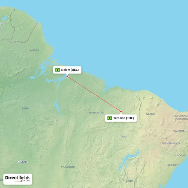 Teresina - Belem direct flight map