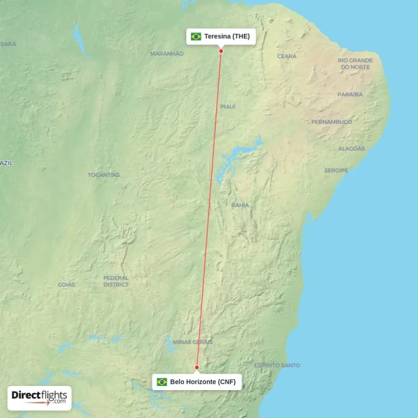Teresina - Belo Horizonte direct flight map