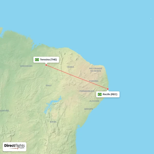 Teresina - Recife direct flight map