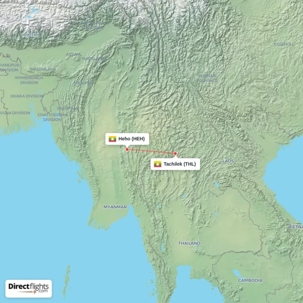 Tachilek - Heho direct flight map