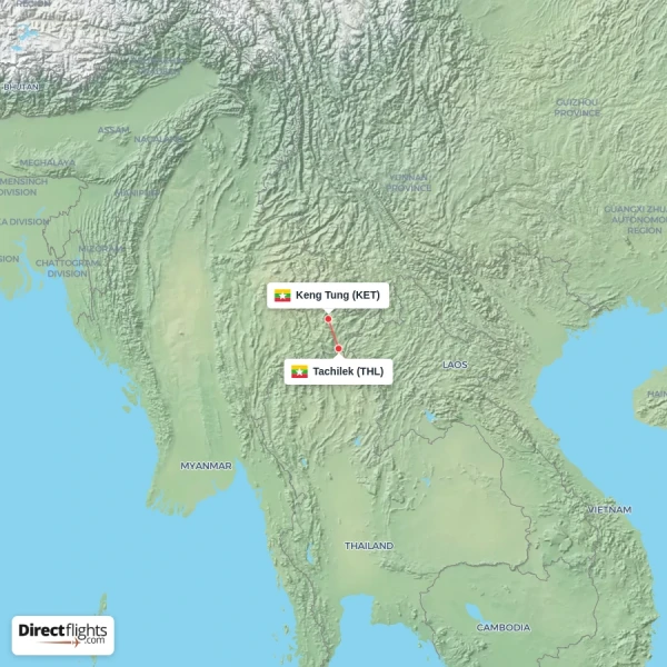 Tachilek - Keng Tung direct flight map