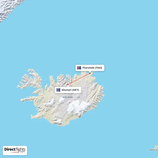 Thorshofn - Akureyri direct flight map