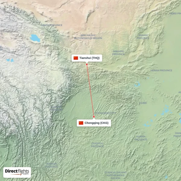 Tianshui - Chongqing direct flight map
