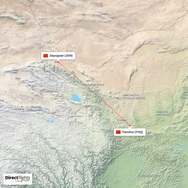 Tianshui - Jiayuguan direct flight map
