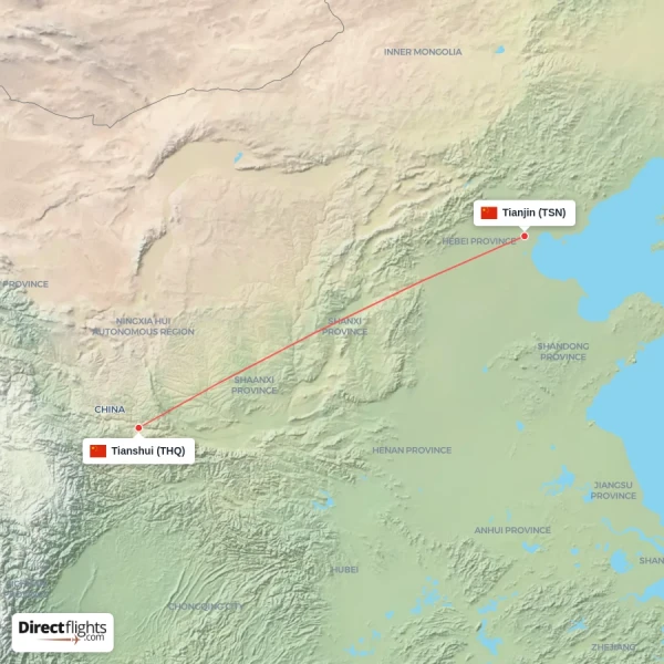 Tianshui - Tianjin direct flight map