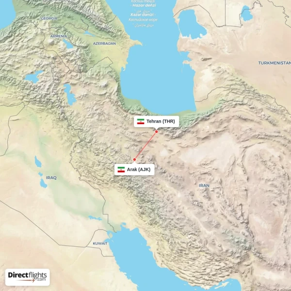 Tehran - Arak direct flight map