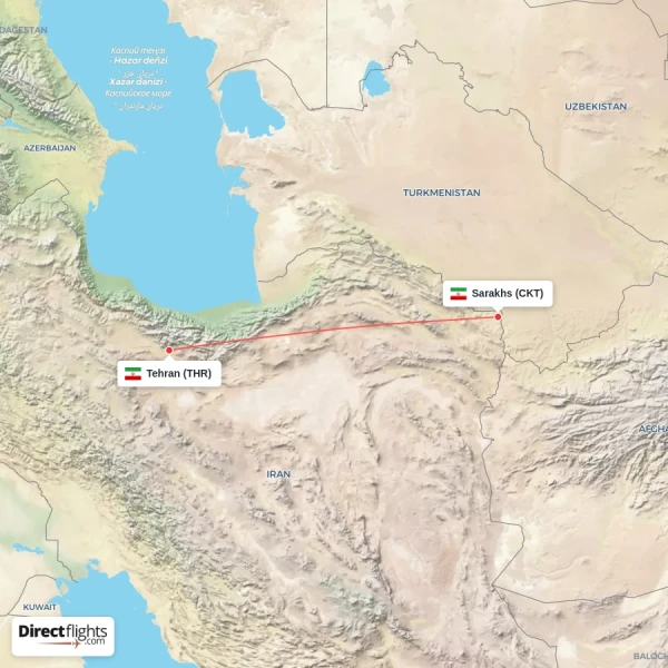 Tehran - Sarakhs direct flight map