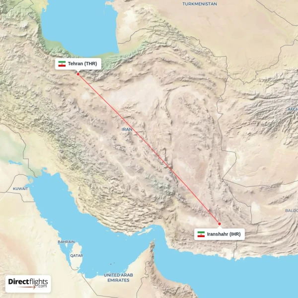 Tehran - Iranshahr direct flight map