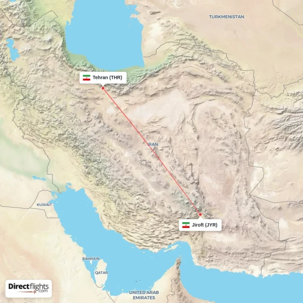 Tehran - Jiroft direct flight map