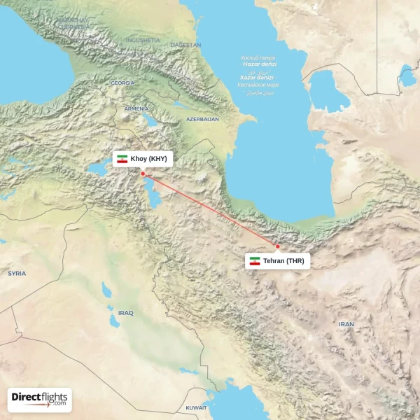 Tehran - Khoy direct flight map