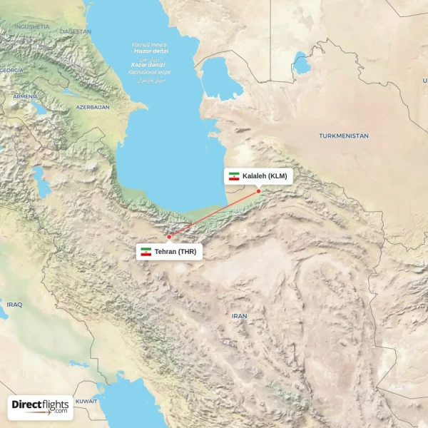 Tehran - Kalaleh direct flight map