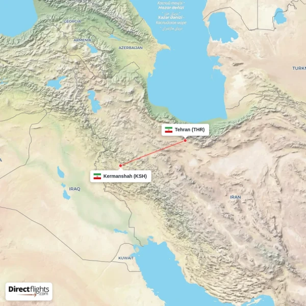 Tehran - Kermanshah direct flight map
