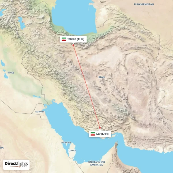 Tehran - Lar direct flight map