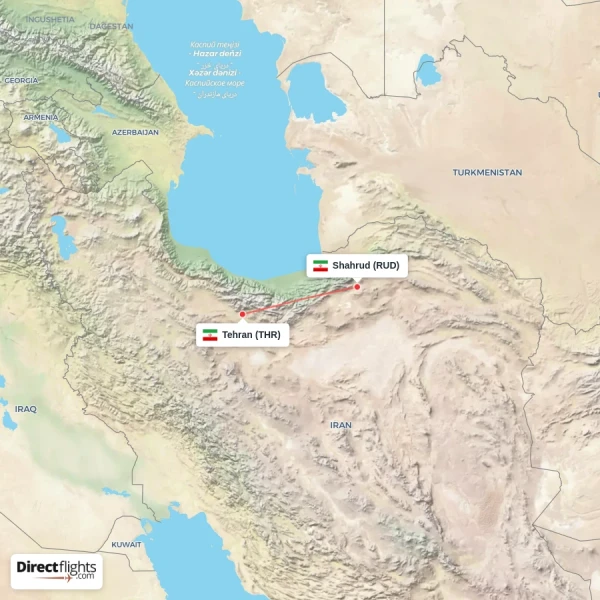 Tehran - Shahrud direct flight map