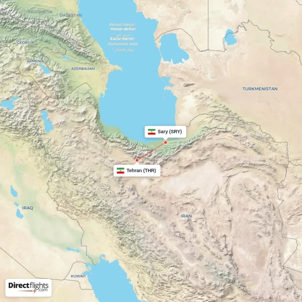 Tehran - Sary direct flight map