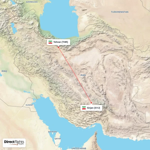 Tehran - Sirjan direct flight map