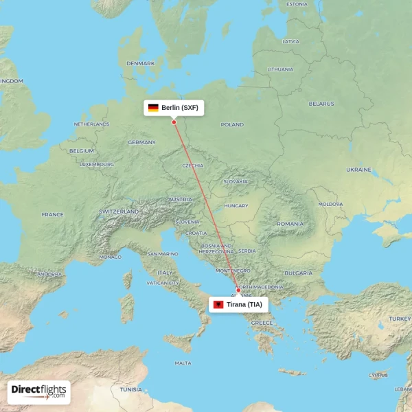 Tirana - Berlin direct flight map