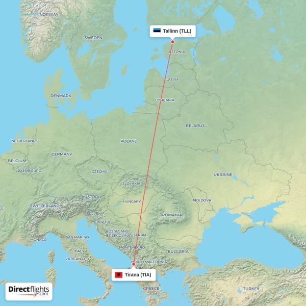 Tirana - Tallinn direct flight map