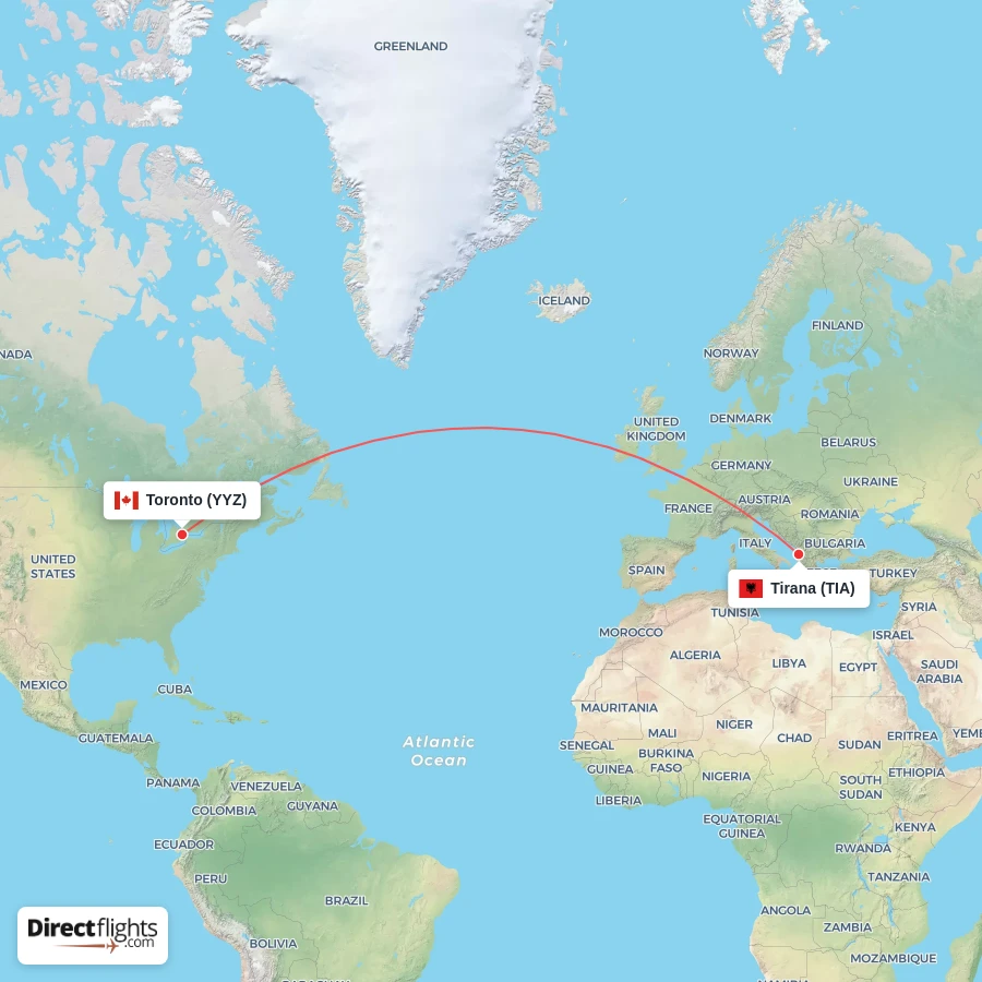TIA - YYZ route map