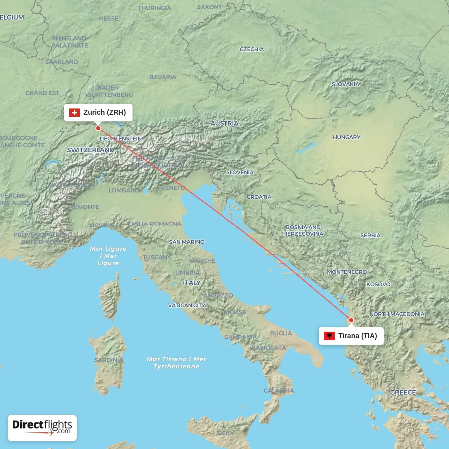 TIA - ZRH route map