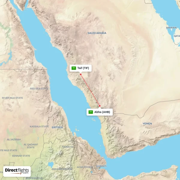Taif - Abha direct flight map