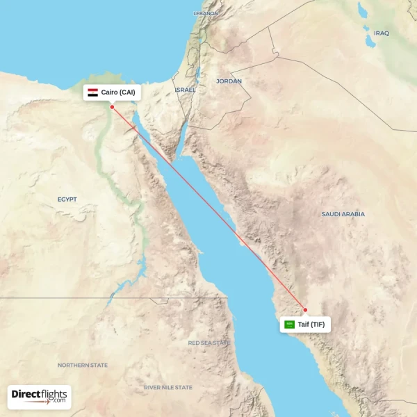 Taif - Cairo direct flight map