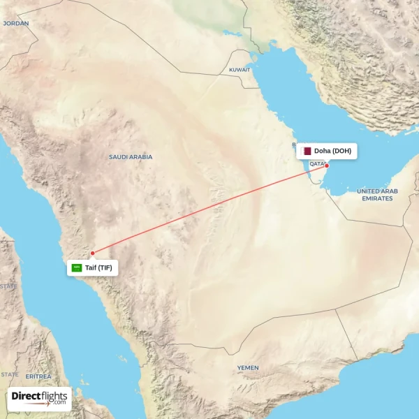 Taif - Doha direct flight map