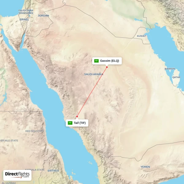 Taif - Gassim direct flight map