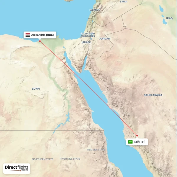 Taif - Alexandria direct flight map
