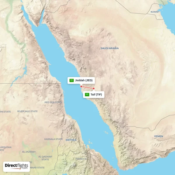 Taif - Jeddah direct flight map