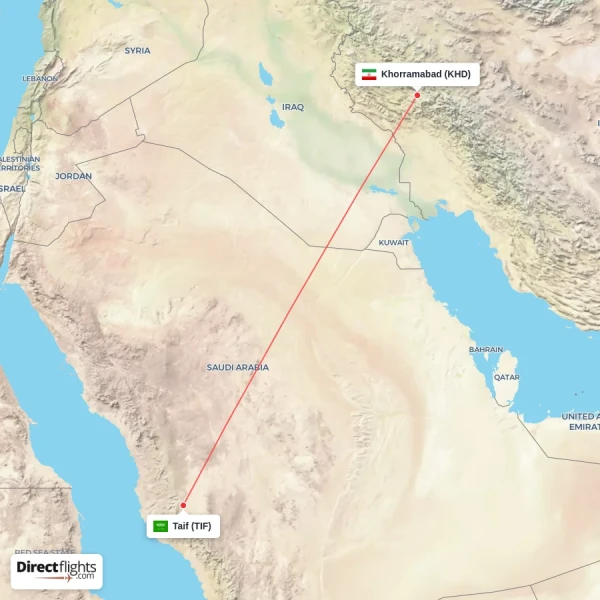 Taif - Khorramabad direct flight map
