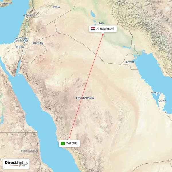 Taif - Al-Najaf direct flight map