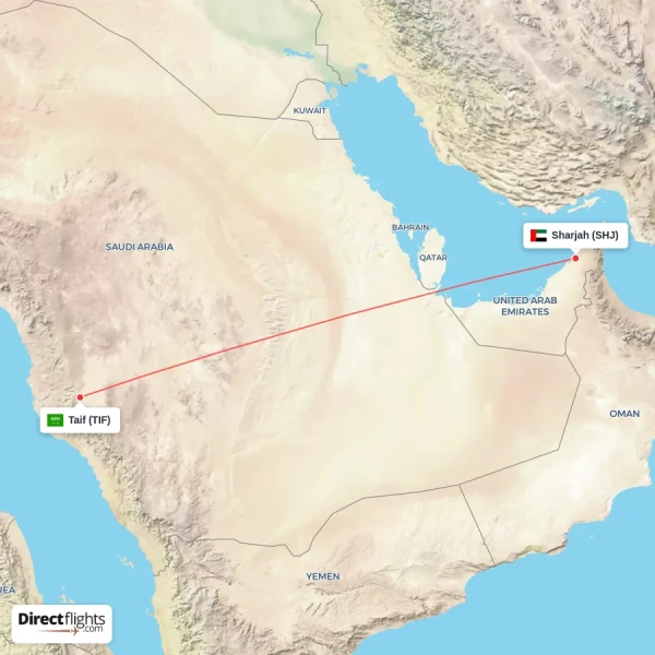 Taif - Sharjah direct flight map