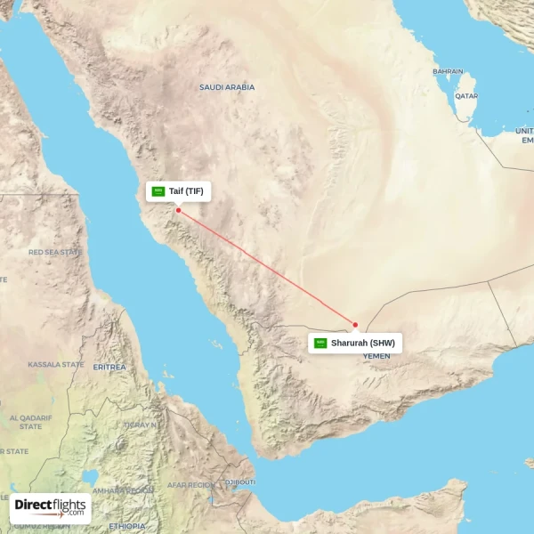 Taif - Sharurah direct flight map
