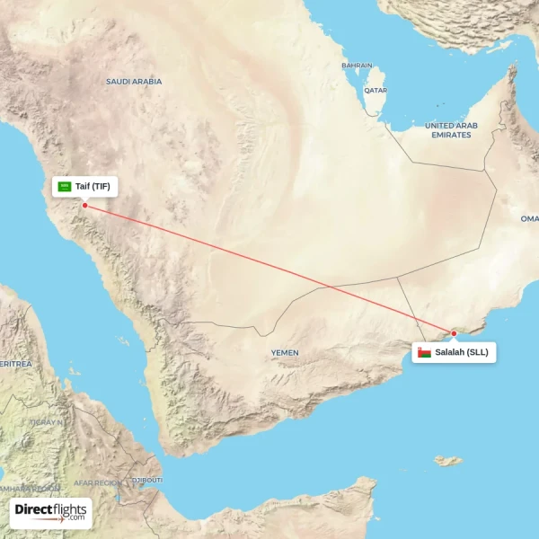 Taif - Salalah direct flight map
