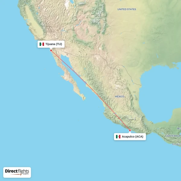 Tijuana - Acapulco direct flight map