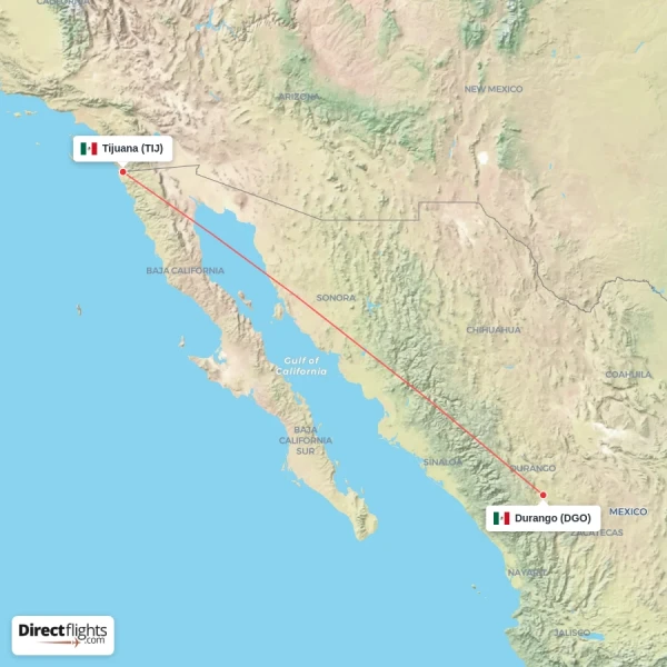 Tijuana - Durango direct flight map