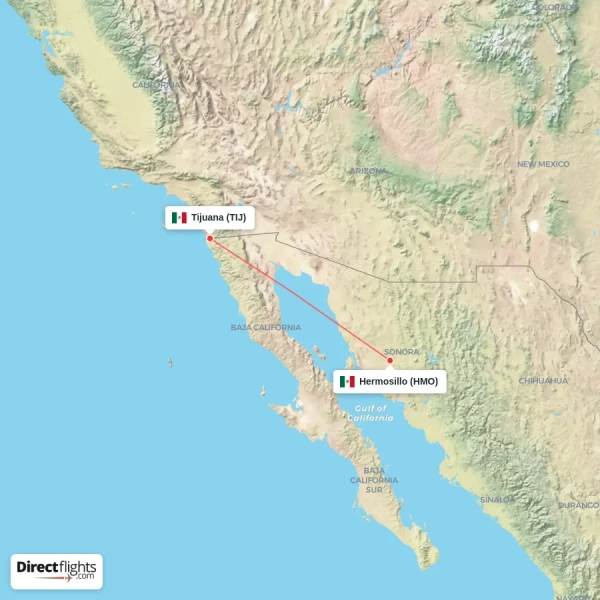 Tijuana - Hermosillo direct flight map