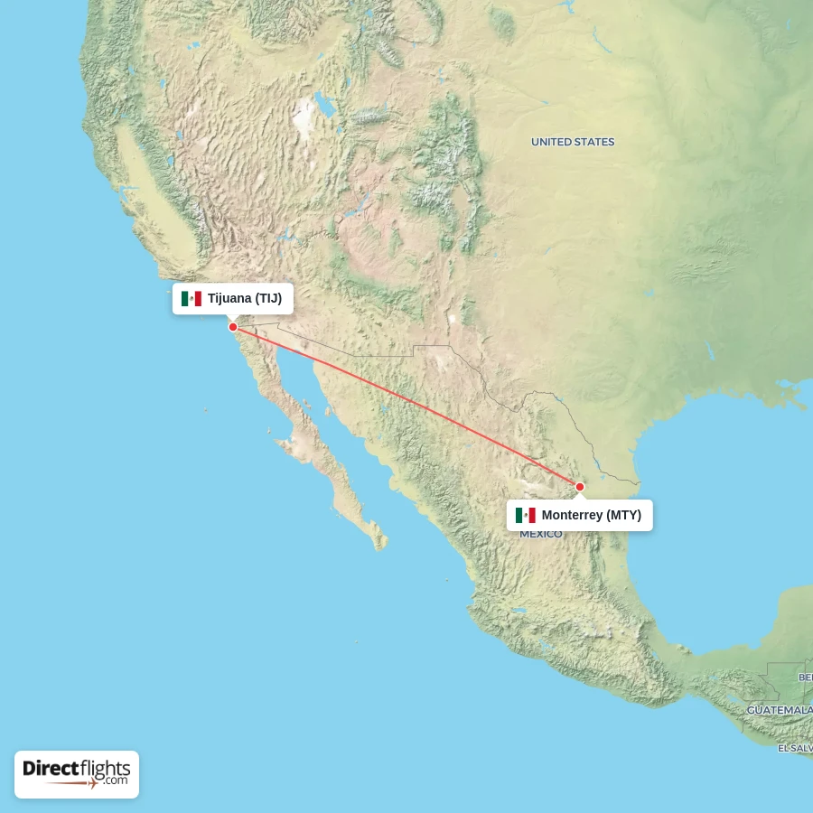 TIJ - MTY route map